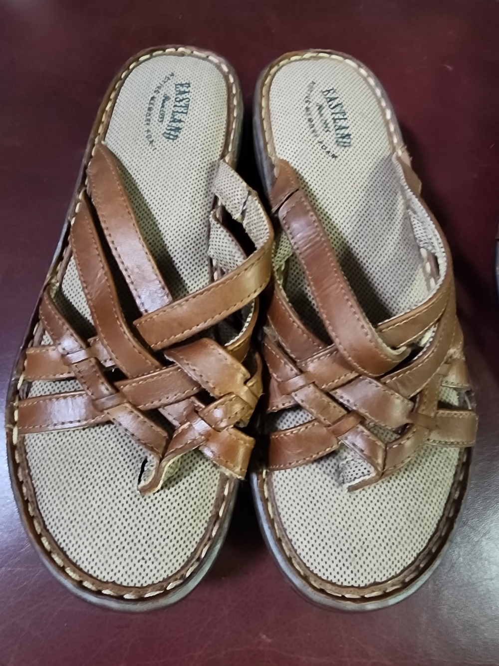 Eastland Women's Brown Woven Leather Slide Sandals